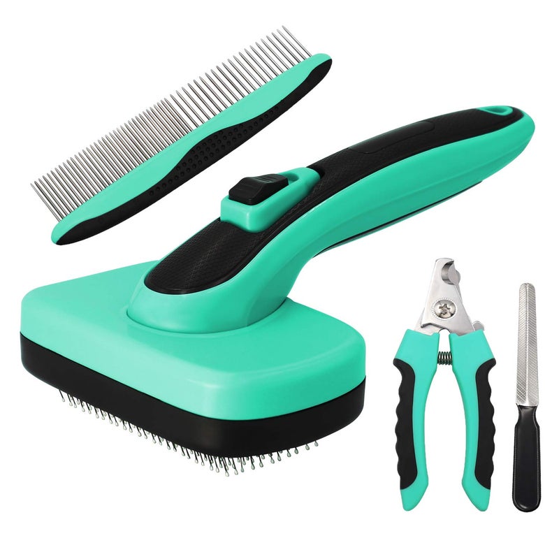 Kiloforest Self Cleaning Slicker Brush - Shedding and Grooming brush for dog and cat, Nail Clippers and Trimmers - with Safety Guard and Free Nail File,Stainless Steel Teeth Combs for dogs&cats(blue) - Image 2